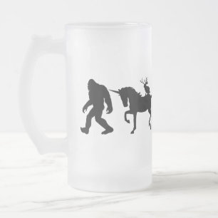 Caneca De Cerveja Vidro Jateado Unicórnio, Pé Grande e Jackalope