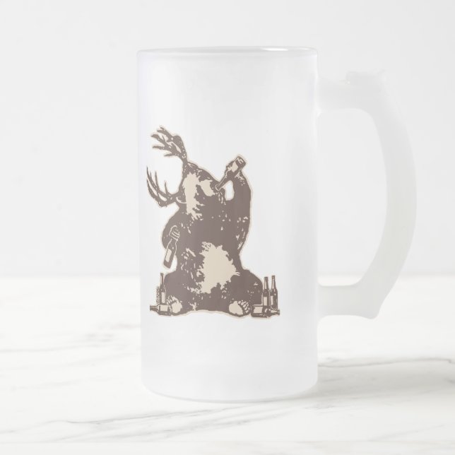 Caneca De Cerveja Vidro Jateado Urso, cervo, urso bêbedo? (Direita)