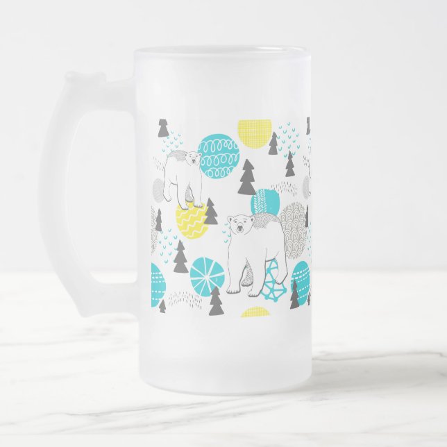 Caneca De Cerveja Vidro Jateado Urso polar (Esquerda)