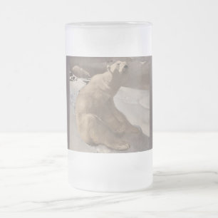 Caneca De Cerveja Vidro Jateado Urso polar a saltar na ilustração da colheita de n