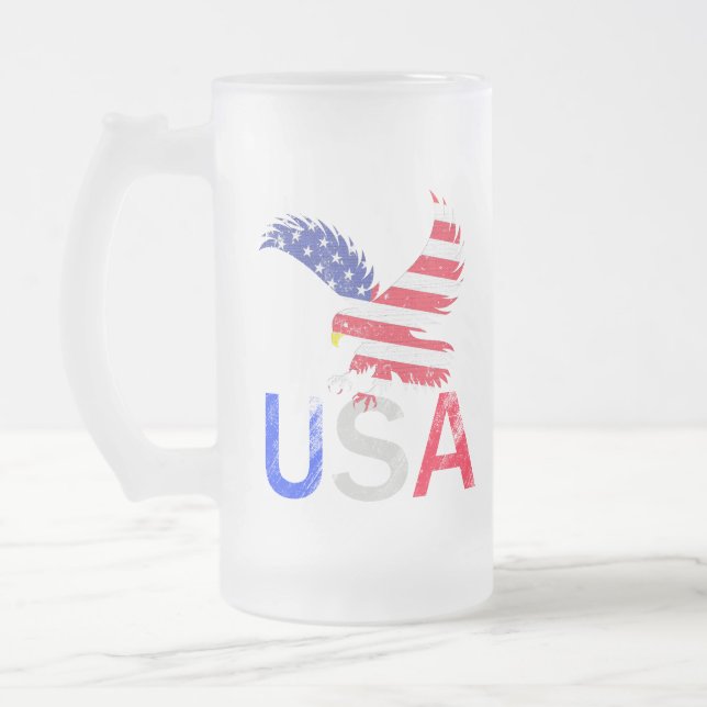Caneca De Cerveja Vidro Jateado USA Eagle (Esquerda)