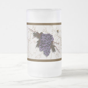 Caneca De Cerveja Vidro Jateado Uvas roxas e Abelhas de mel