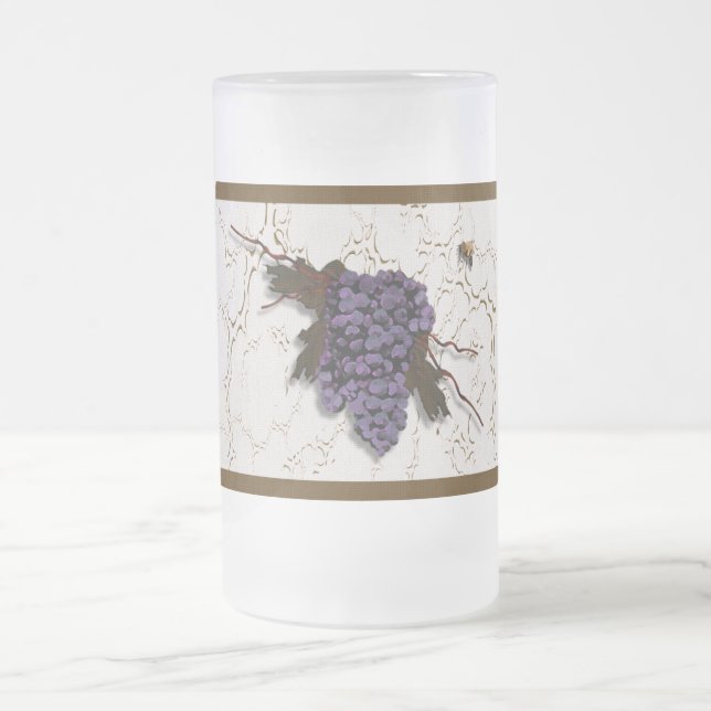 Caneca De Cerveja Vidro Jateado Uvas roxas e Abelhas de mel (Centro)