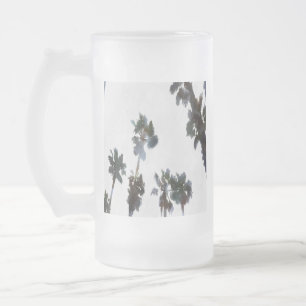 Caneca De Cerveja Vidro Jateado Vaga Palmas Tropicais Cores Artísticas