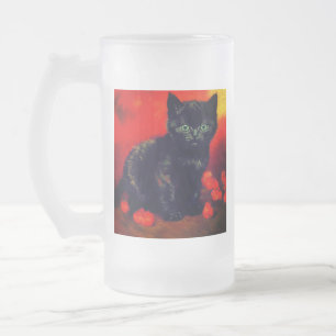 Caneca De Cerveja Vidro Jateado Van Gogh Black Kitten