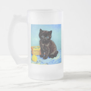 Caneca De Cerveja Vidro Jateado Van Gogh Black Kitten com Yarn
