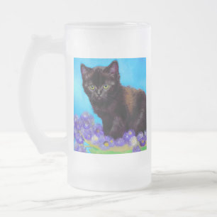 Caneca De Cerveja Vidro Jateado Van Gogh Cat e Flores