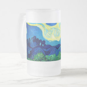 Caneca De Cerveja Vidro Jateado Van Gogh Olive Trees em Paisagem Montanhosa