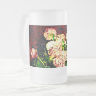 Caneca De Cerveja Vidro Jateado Van Gogh Peonies e Rosas