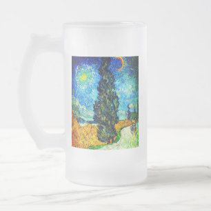 Caneca De Cerveja Vidro Jateado Van Gogh Road com Cypress e Star