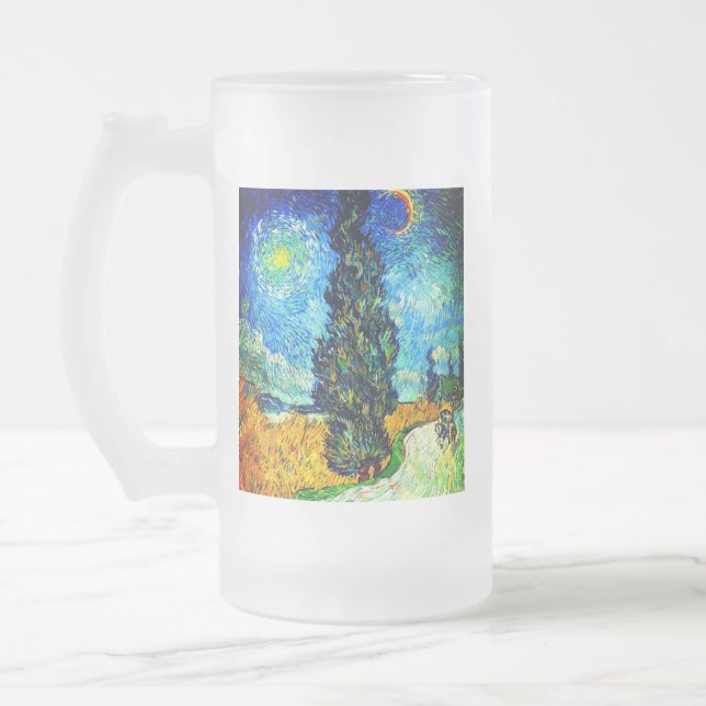 Caneca De Cerveja Vidro Jateado Van Gogh Road com Cypress e Star (Esquerda)