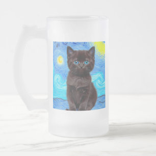 Caneca De Cerveja Vidro Jateado Van Gogh Starry Night Black