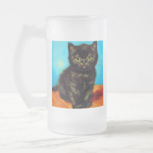 Caneca De Cerveja Vidro Jateado Van Gogh Style Pouting Kitten