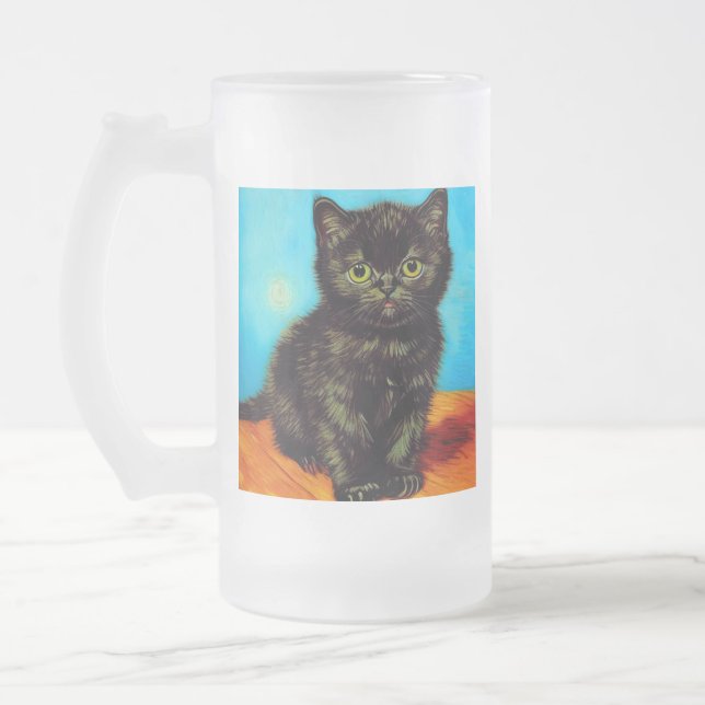 Caneca De Cerveja Vidro Jateado Van Gogh Style Pouting Kitten (Esquerda)