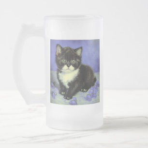 Caneca De Cerveja Vidro Jateado Van Gogh Tuxedo Kitten