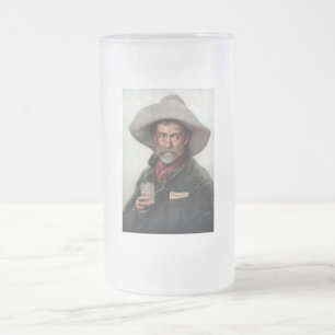 Caneca De Cerveja Vidro Jateado Vaqueros Rancheros Cowboys Espanhol Velho Oeste