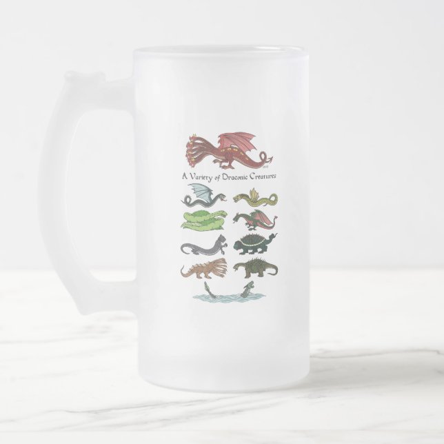 Caneca De Cerveja Vidro Jateado Variedade de criaturas draconianas (Esquerda)