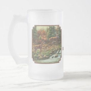 Caneca De Cerveja Vidro Jateado Veado e Cascata