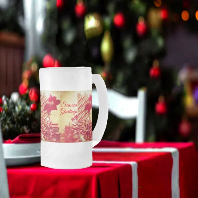 Caneca De Cerveja Vidro Jateado Vela de Feriado Beribdesossada (Enjoy your brew in this festive, frosted beer mug!)