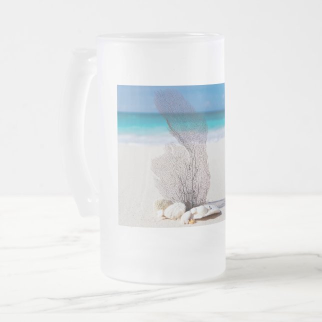 Caneca De Cerveja Vidro Jateado Vida Marinha Natureza Morta (Frente Esquerda)