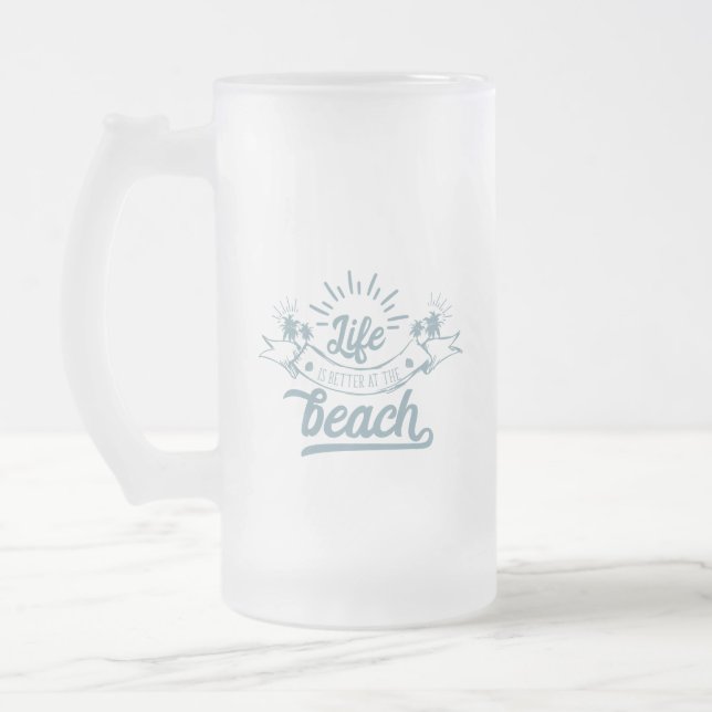 Caneca De Cerveja Vidro Jateado Vida melhor na praia (Esquerda)