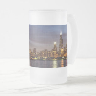 Caneca De Cerveja Vidro Jateado Vidro de Fosco Noturno Chicago Cityscape