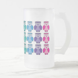 Caneca De Cerveja Vidro Jateado Vidro de fosco - teste padrão bonito da coruja do