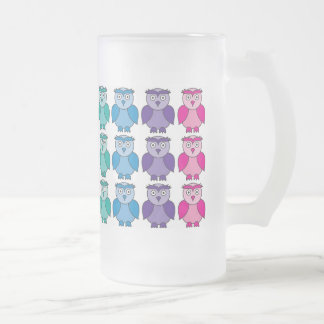 Caneca De Cerveja Vidro Jateado Vidro de fosco - teste padrão bonito da coruja do