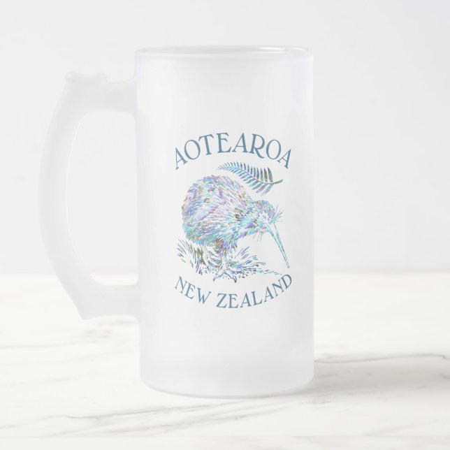 CANECA DE CERVEJA VIDRO JATEADO VIDRO DE NOVA ZEALAND KIWI PAUA (Esquerda)