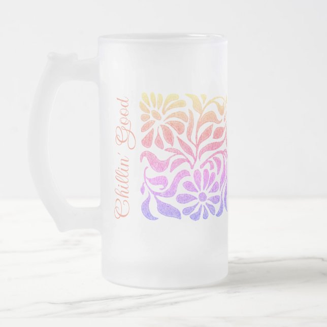Caneca De Cerveja Vidro Jateado Vidro Estreitado Primavera Floral Bar (Esquerda)