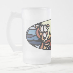Caneca De Cerveja Vidro Jateado Vidro tribal do urso das nações da caneca de