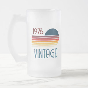 Caneca De Cerveja Vidro Jateado Vintage 1976 Retro Stripe Sun 50th Birthday