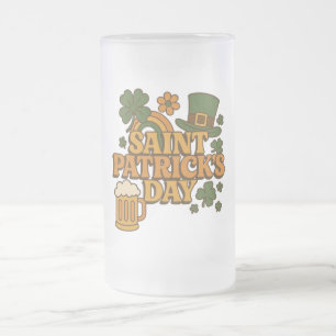Caneca De Cerveja Vidro Jateado Vintage década de 1970 dia de São Patrício