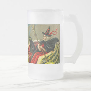 Caneca De Cerveja Vidro Jateado Vintage Halloween Black Cat and Witness