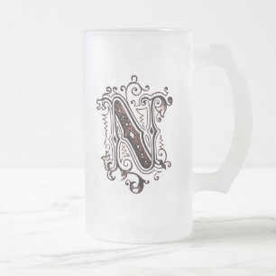 Caneca De Cerveja Vidro Jateado Vintage Ornamental 'N' - Mug