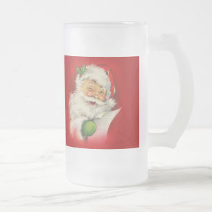 Caneca De Cerveja Vidro Jateado Vintage Santa Claus Natal