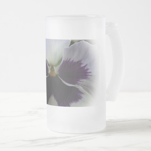 Caneca De Cerveja Vidro Jateado Violeta e branco pensamento (Frente Esquerda)