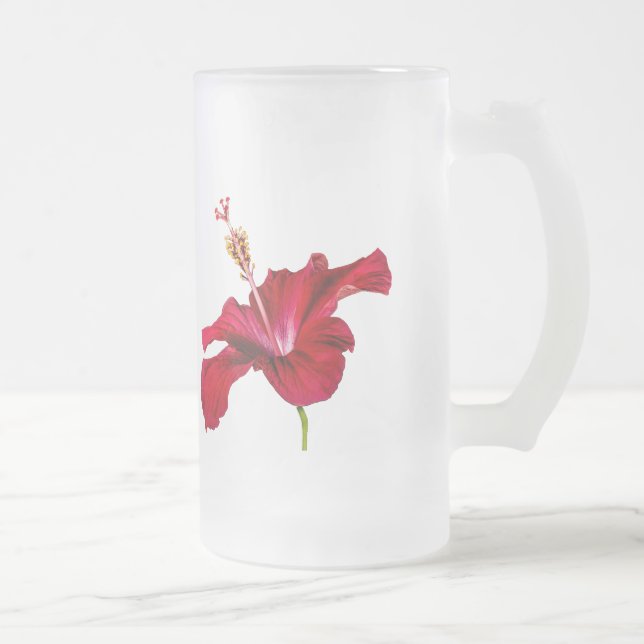 Caneca De Cerveja Vidro Jateado Vista do Lado do Flor Red Hibiscus (Direita)