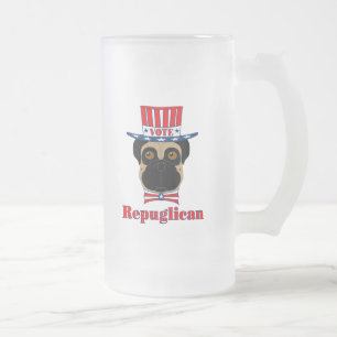 Caneca De Cerveja Vidro Jateado Vote rePUGlican Engraçado no Chapéu Azul Vermelho
