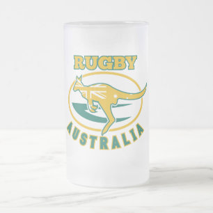 Caneca De Cerveja Vidro Jateado Wallaby do canguru de Austrália do rugby