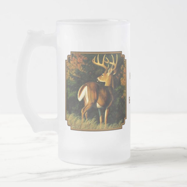 Caneca De Cerveja Vidro Jateado Whitetail Deer Trophy Buck Hunting (Esquerda)