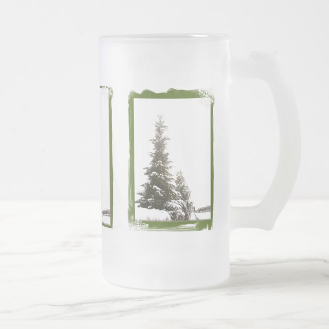 Caneca De Cerveja Vidro Jateado Winter Evergreens Frosty Mug (Direita)