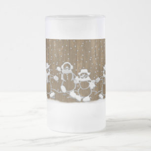 Caneca De Cerveja Vidro Jateado Winter Snowman Peace Love Destiny