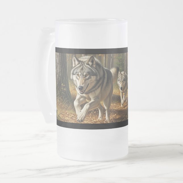 Caneca De Cerveja Vidro Jateado Wolf Frosted Glass Mug style 1 (Frente Esquerda)