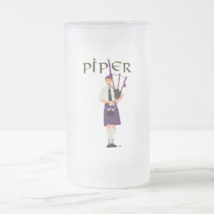 Caneca De Cerveja Vidro Jateado Xadrez Roxo PIPER