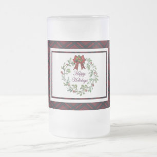Caneca De Cerveja Vidro Jateado Xadrez Vermelha Feliz Feriados