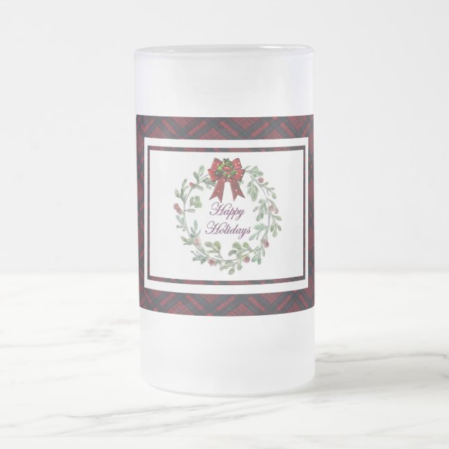 Caneca De Cerveja Vidro Jateado Xadrez Vermelha Feliz Feriados (Centro)