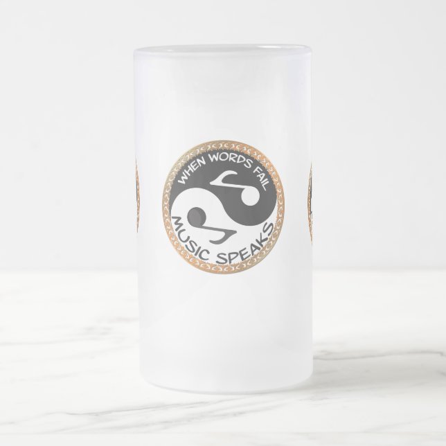 Caneca De Cerveja Vidro Jateado Yin Yang com palavras musicais (Centro)