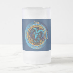 Caneca De Cerveja Vidro Jateado Zodíaco Capricórnio com Nome