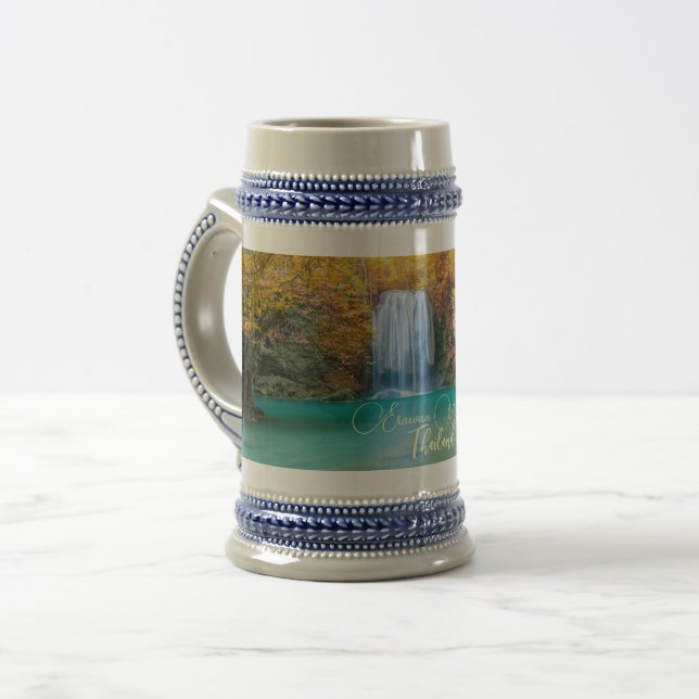 Caneca De Cerveja Visão de queda de Erawan Waterfall Tailândia (Frente Esquerda)